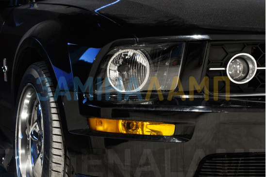 FORD MUSTANG бронювання фар плівкою та встановлення янгольських очей
